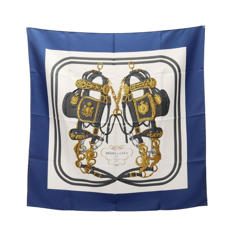Hermes Carre 90 Brides de Gala Scarf/Muffler, Silk, Women's, Blue/White/Multi...